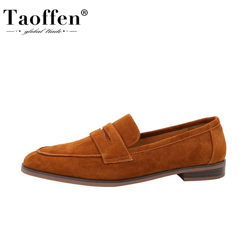 

Taoffen 2022 Women Real Leather Flats Slip On Shallow Casual Loafers Fashion Spring Outdoor Ins Ladies Footwear Size 34-40