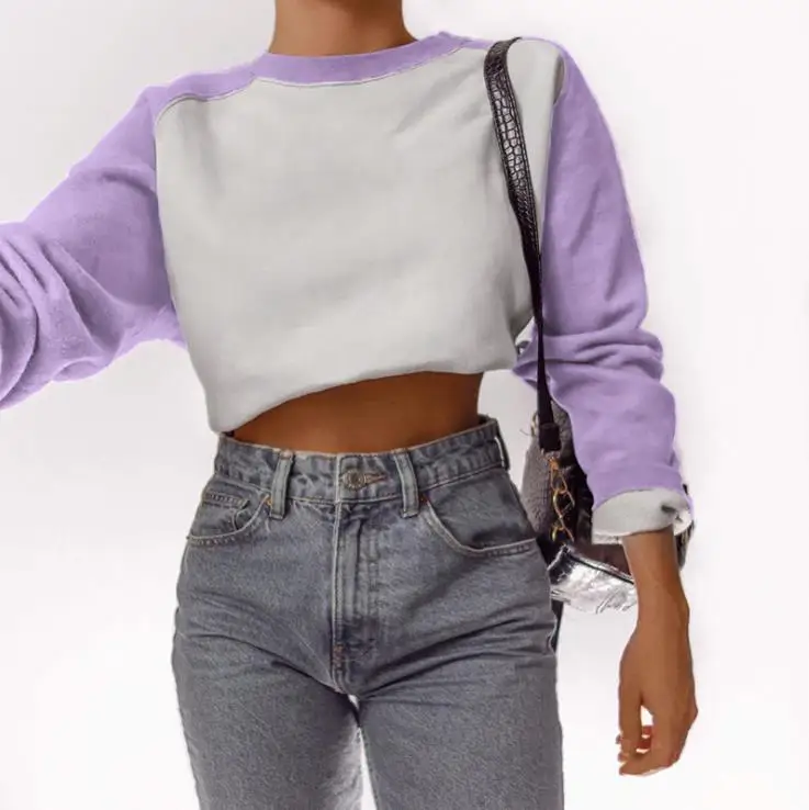 Женский свитер с флисовой вставкой толстовка составного кроя длинным рукавом