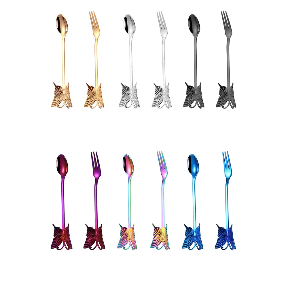 

Creative Butterfly Fruit Fork 304 Stainless Steel Tea Spoon Coffee Stirring Spoon Reusable Spoon Dessert Cake Fork Tableware
