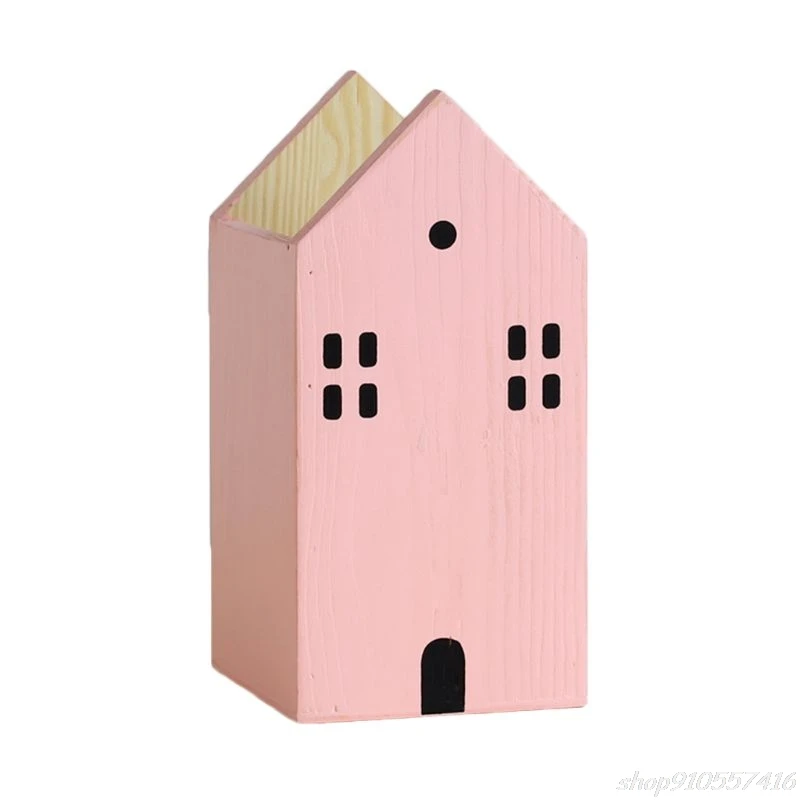 

House Shape Wooden Pencil Pen Holder Desktop Organizer Container Brush Pot Stationery School Office Supplies O02 20 Dropshipping