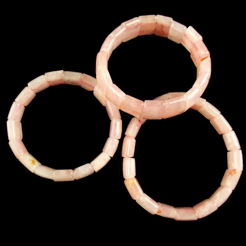 

1Strand 44.1g Faceted Natural Rose Quartzs Oblong Stretchy Bracelet 7 Inch Width:15mm