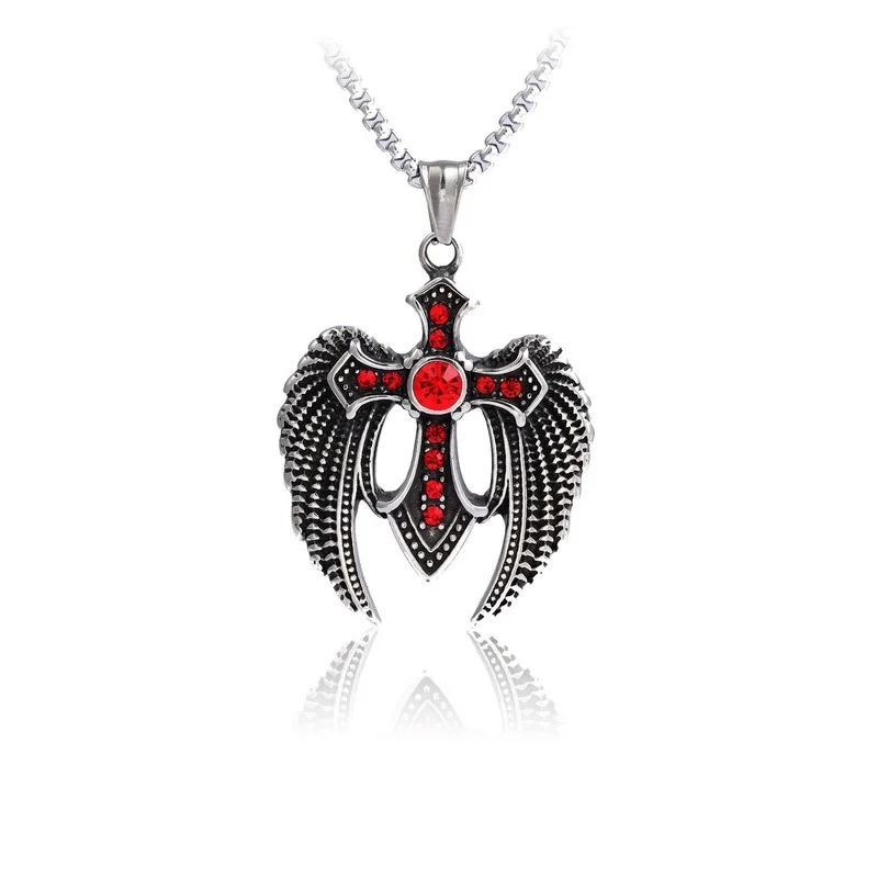 

Beer Bottle European and American Star Hip Hop Retro Titanium Steel Necklace Fashionable Stainless Steel Necklace Cross Pendant