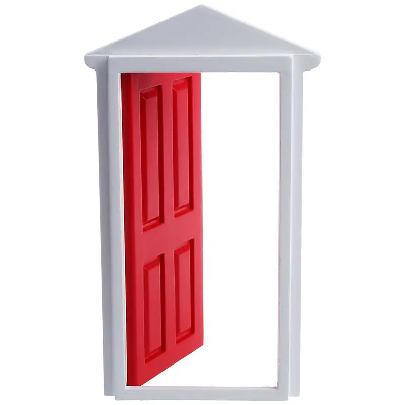 

1/12 Dollhouse Miniature 4-Panel Exterior Wooden Door Steepletop with Hardware Knockplate Letter Slot Outward Open - Red