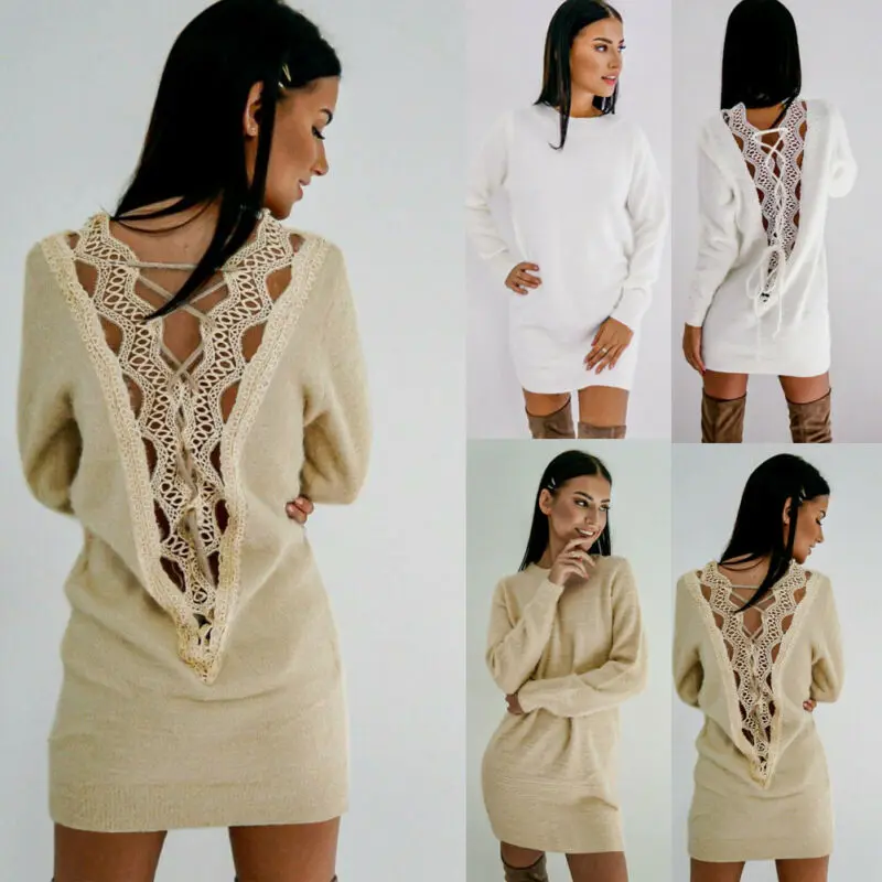

New 2020 Women Ladies Casual Pullover Loose Sweater Dresses Long Sleeve Jumper Tops Tunic Coat