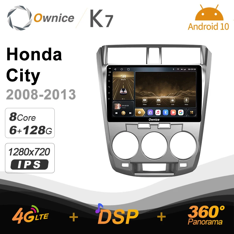 

Автомобильный радиоприемник K7 Ownice 6G + 128G Android 10,0 для Honda City 2008 - 2013 мультимедийный DVD аудио 4G LTE GPS Navi 360 BT 5,0 Carplay