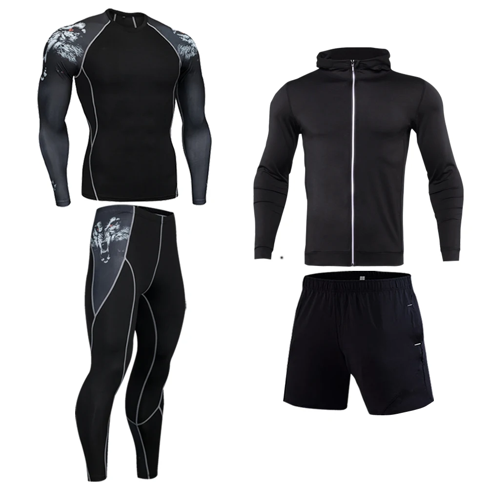 Men's quick-drying running suit gym leggings thermal underwear compression fitness MMA Rashguard men's leggings track suit