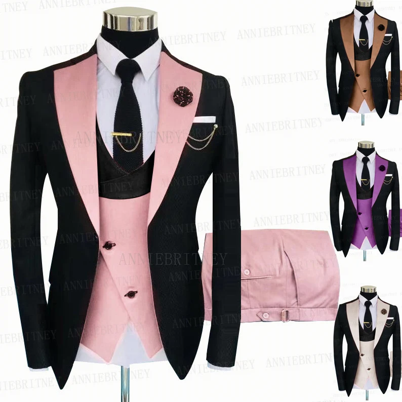 

Деловой черный мужской костюм из 3 предметов, классический свадебный смокинг для жениха, приталенный деловой Блейзер, костюм, пиджак, коричн...