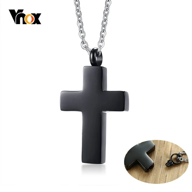 

Vnox Stainless Steel Christian Cross Necklace Openable Cremation Urn Ash Pendants Necklaces Memorial Keepsake Prayer Jewelry