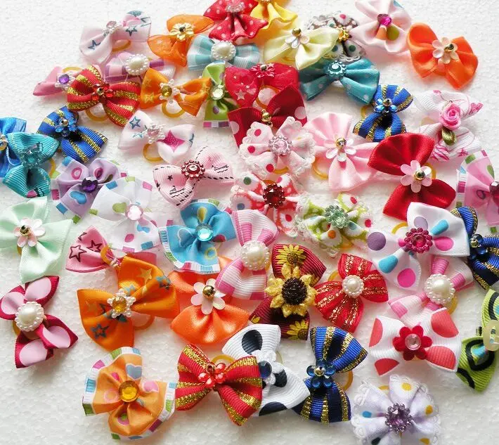 10/20/30pcs Lace Pearl PetDog Hair Bows Fashion Cute Dog Bows Rubber Bands Pet Hair Collar Decoration for Dog Accessories