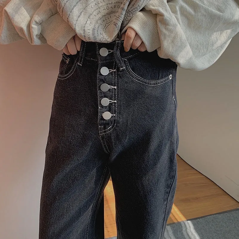 

Women Jeans Autumn Ins Chic Gradient Denim Trousers Panelled Personal Female Loose High Waist Straight Simple Korean Style New