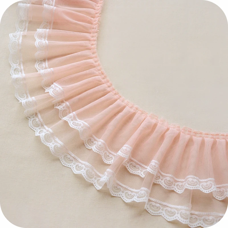 17 см Широкий двойной сетки блесток белый кружевной тюль плиссированная