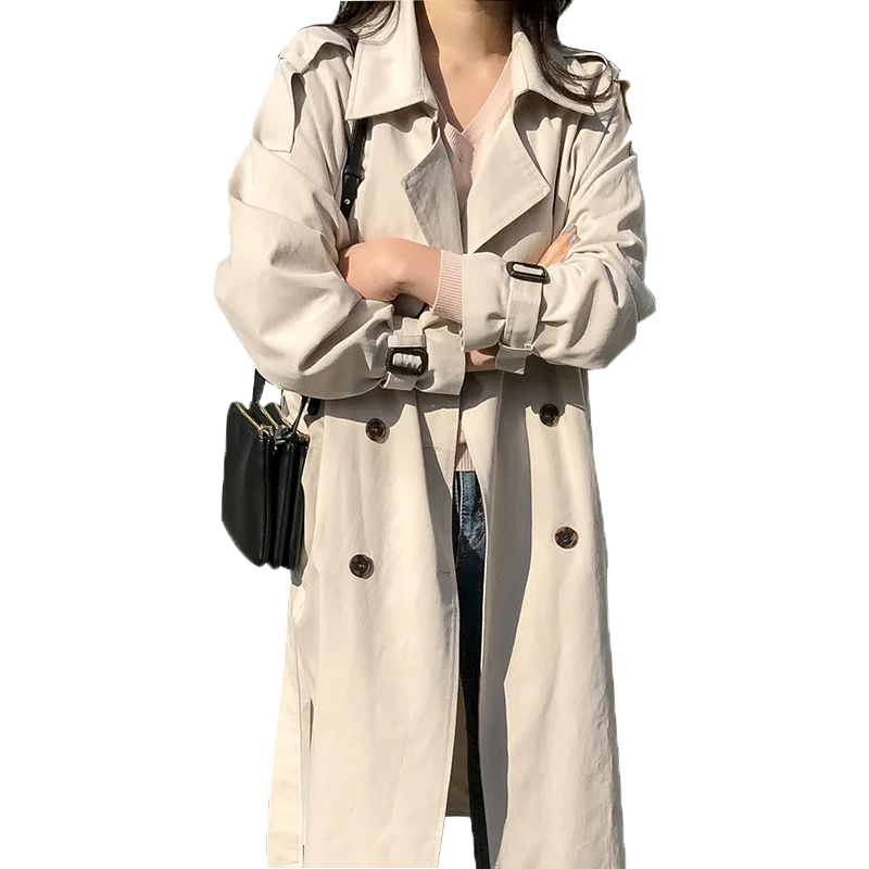 

2020 Women's Trench Coat Double-Breasted Belt Khaki Lady Clothes Autumn Spring Outerwear Oversize Women's Clothing