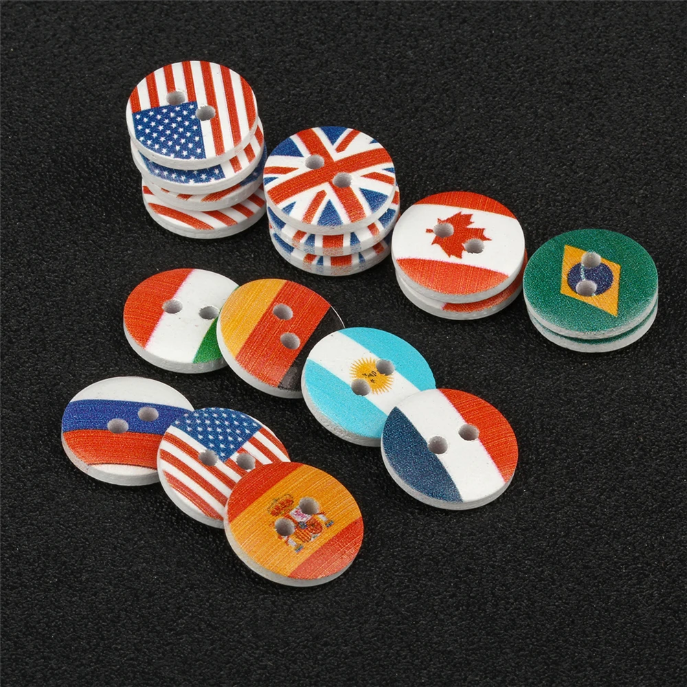 500 шт США/Канада/Бразилия национальный флаг деревянная кнопка для одежды Вязание