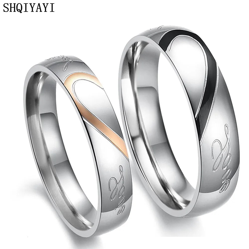 

SHQIYAYI His and Her Promise Rings Stainles Steel Women Men Lover Heart Engagement Wedding Finger Ring Fashion Jewelry 284