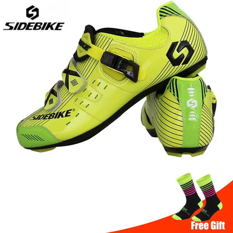 add socks SIDEBIKE/Мужская обувь для велоспорта; комплект с педалью; sapatilha ciclismo; обувь для гоночного велосипеда; самоблокирующиеся велосипедные кроссовки; спортивная профессиональная обувь - Цвет: add socks