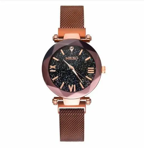 

Women Mesh Magnet Buckle Starry Sky Watch Luxury Ladies Geometric Surface Roman Numeral Quartz Wrist Watches Relogio Feminino