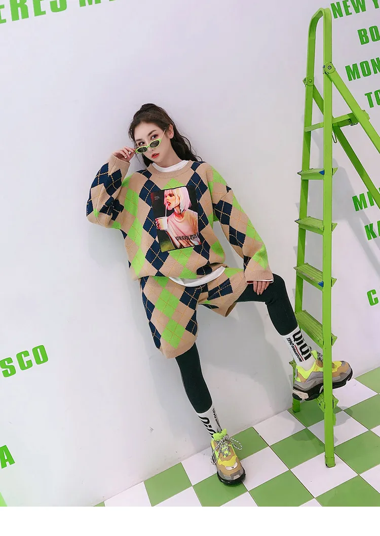 Осенний Повседневный вязаный комплект из двух предметов и шорты, женский зимний свитер с бриллиантом, комплекты свитеров для женщин
