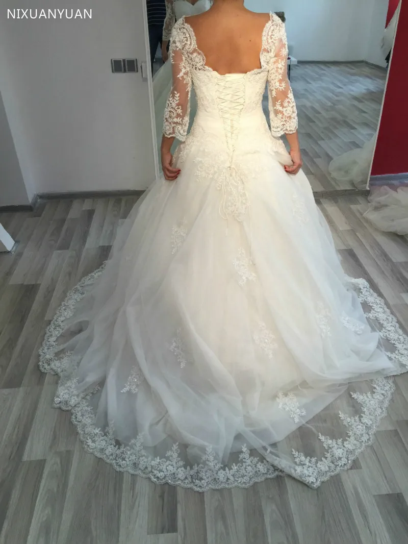 Платье свадебное с длинным рукавом V-образным вырезом и аппликацией | Свадьбы