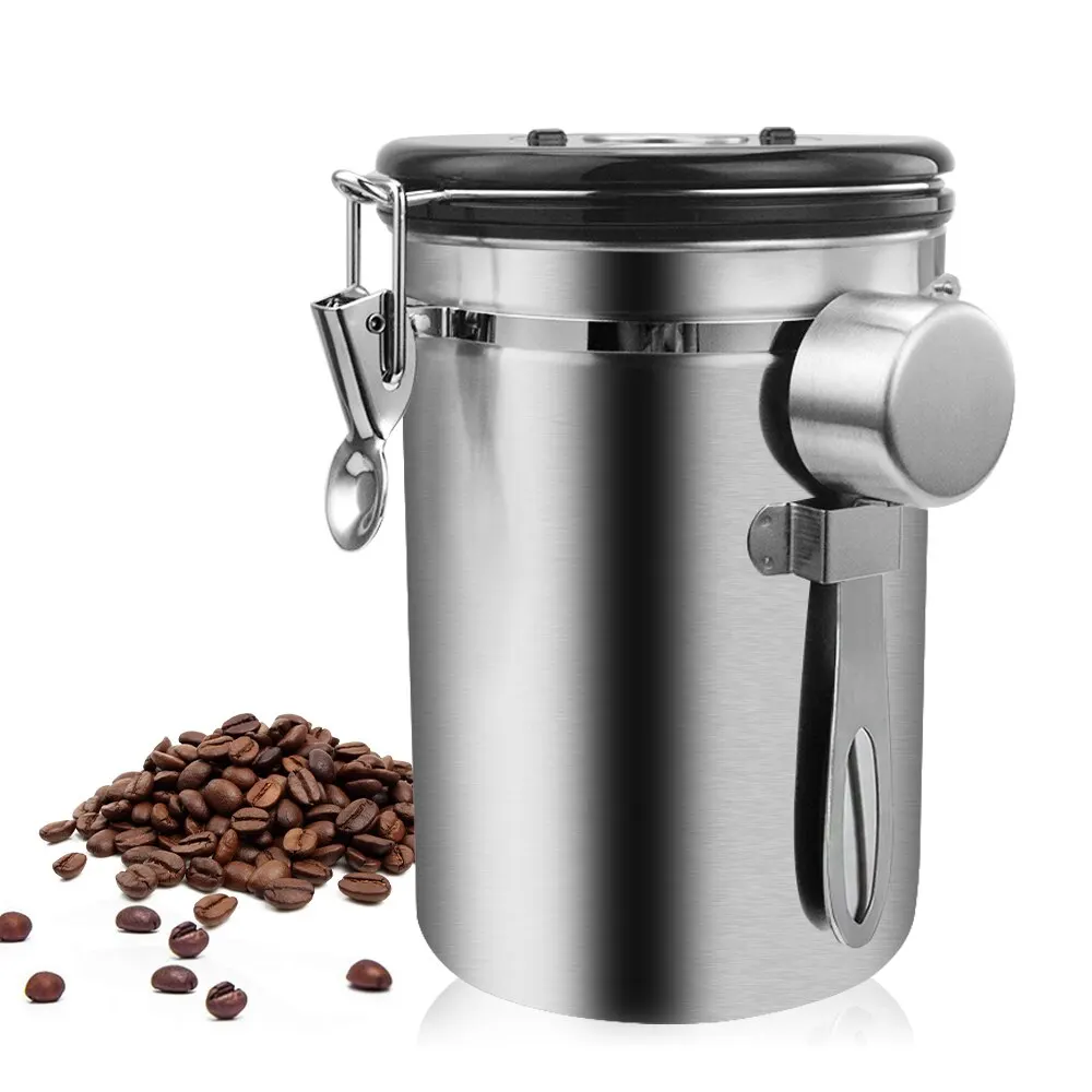 

Stainless Steel Airtight Sealed Canister With Spoon Coffee Flour Sugar Container Holder Can Storage Bottles Jars For Coffee Bean