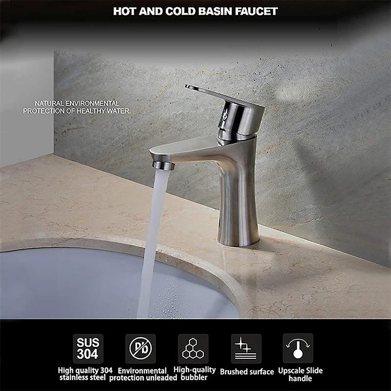 QUEEXU Bathroom Sink Faucet Single Handle Brushed Nickel Basin Mixer Tap for Hot and Cold Water Commercial Stainless | Обустройство