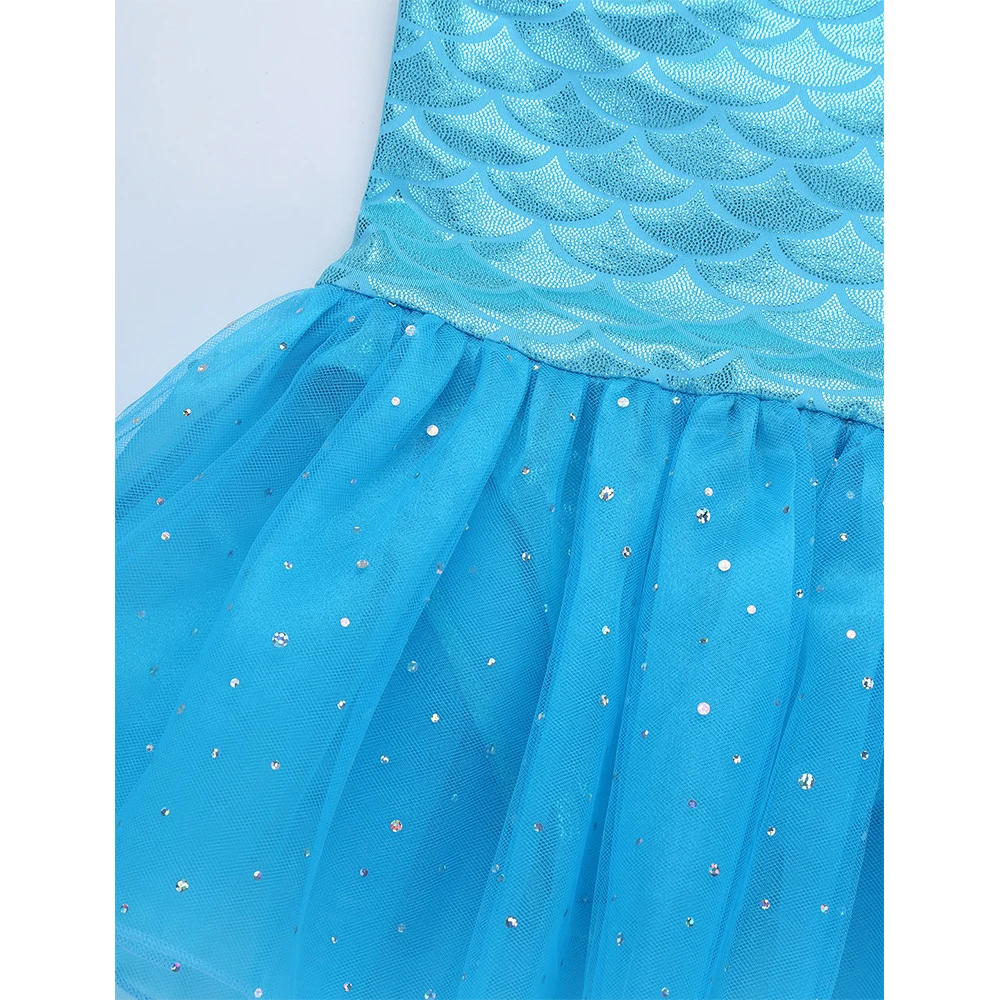 Kids Girls Ballet Dress Sparkly Mermaid Tutu Spaghetti Shoulder Straps Scales Pattern Printed Dance Gymnastics Leotard | Тематическая