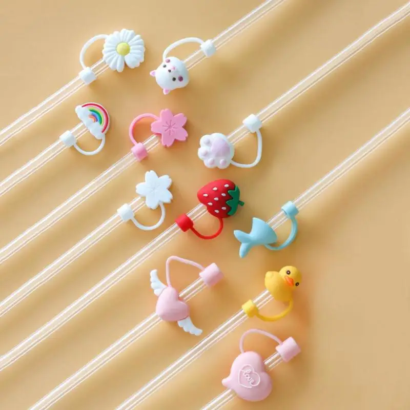

New Cute Silicone Straw Plug Splash Proof Drinking Dust Cap Airtight Cartoon Plugs Cover Creative Reusable Straw Tools Decor