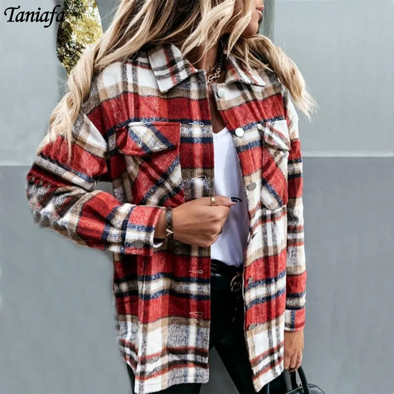 Повседневная Весенняя женская клетчатая блузка на пуговицах женские рубашки с