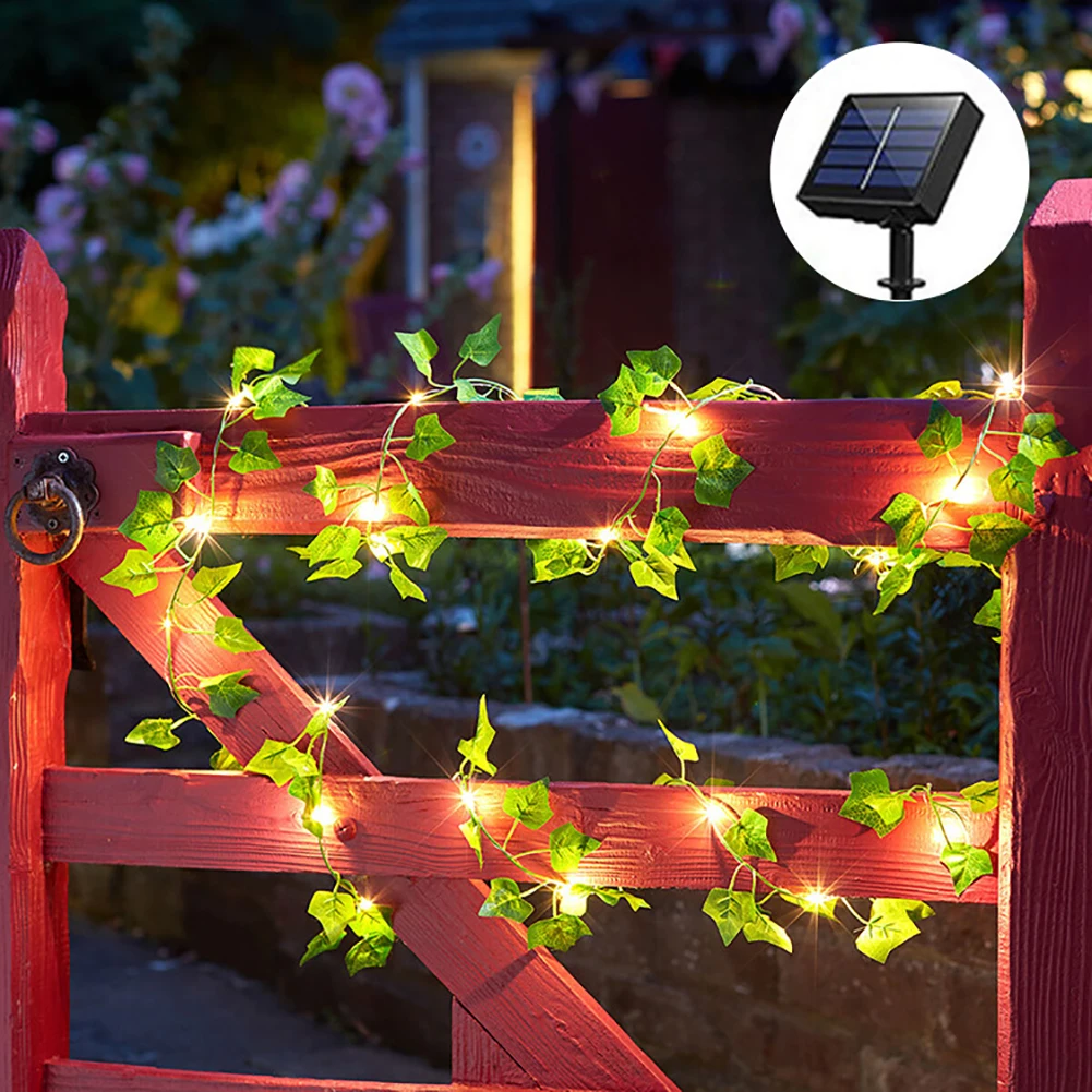 Solar Vine Lights Waterproof LED Lamp Artificial Maple Leaf String Fairy Lamps Home Garden Yard Railing Strip Light