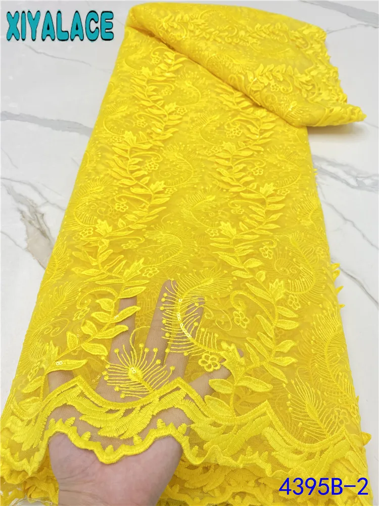 

Yellow Nigerian Lace Fabric 2024 High Quality Lace French Tulle Lace Fabric Nigerian Lace Fabrics For Wedding Dress KS4395B