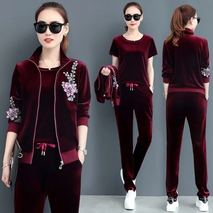 Осенне зимний женский комплект однотонная Золотая Бархатная футболка с длинным