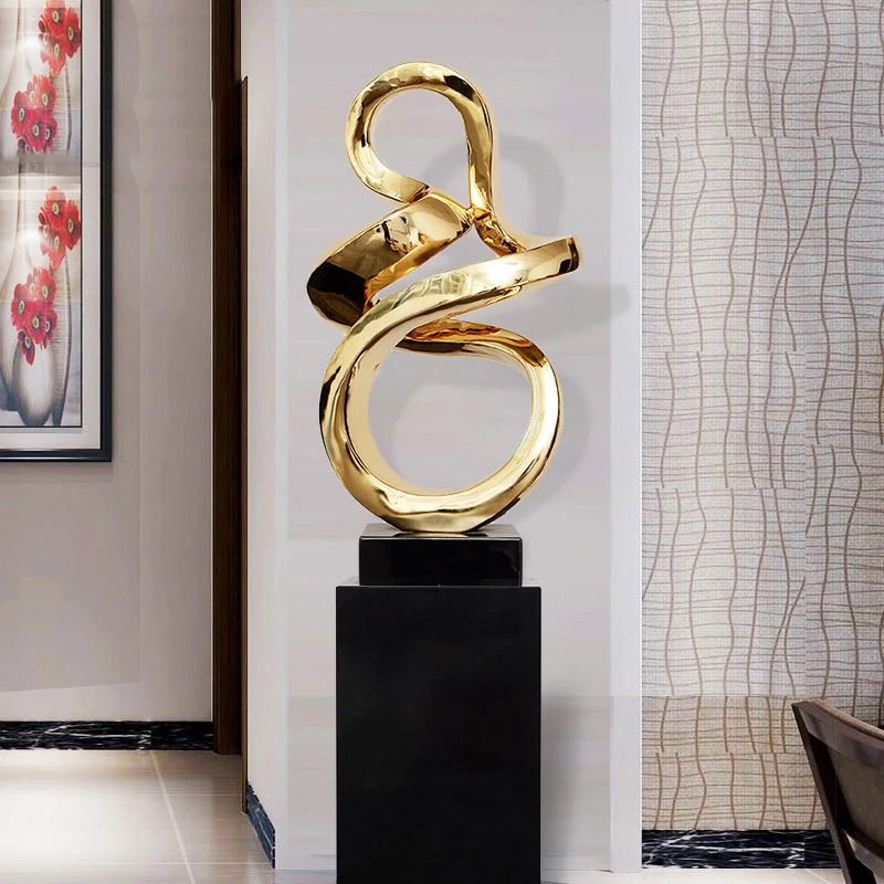 

62cm High Creative Electroplated Gold Silver Twisted Lines Statues Sculptures Resin Decor Crafts Gifts Marble Desktop Home Decor