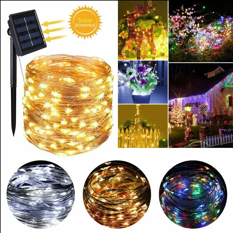 

Solar String Lights Solar Powered Fairy String Lights 100 LED 33ft 8 Modes Waterproof Outdoor Solar Garden Lights