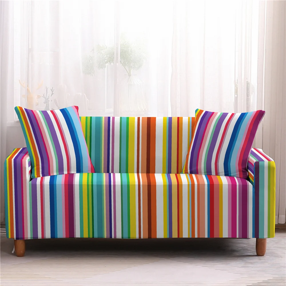

Color Stitching Stripes Stretch Sofa Cover Nonslip Slipcovers Suitable Living Room Sofa Cover Protective Cover Furniture Set
