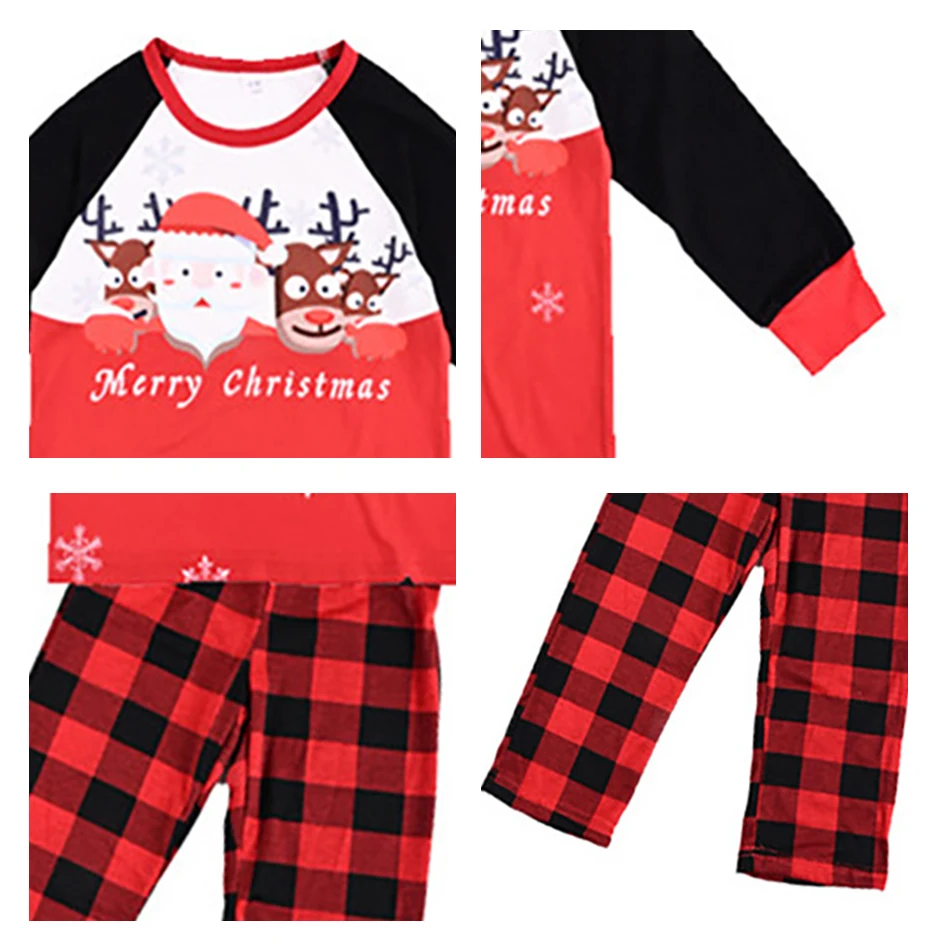 

2020 New Family Matching Pajamas Clothes Style Fawn Santa Claus Printing Infant Long Sleeve Cotton Christmas Parent Baby Suit