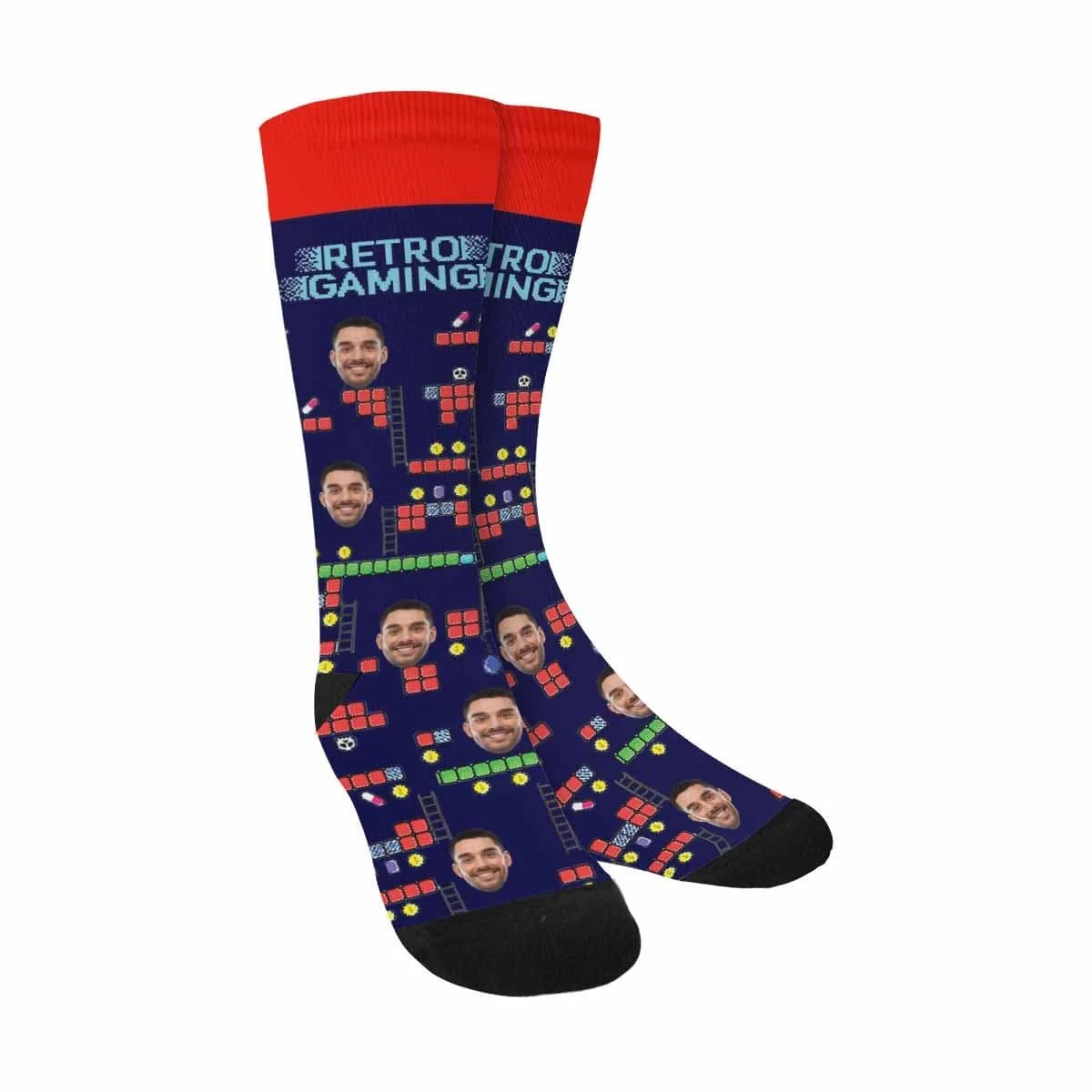 

Custom Face Retro Gaming Dark Blue Sublimated Crew Socks
