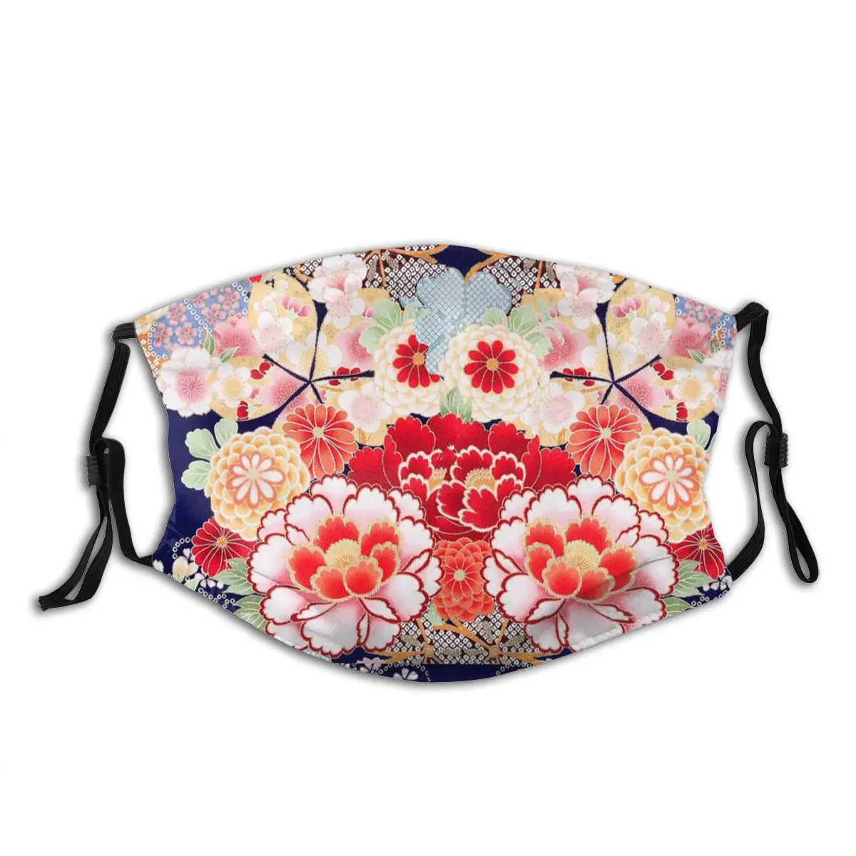 

ANTIQUE JAPANESE FLOWERS Pink White Wild Roses Kimono Style Floral Reusable Mouth Face Mask Anti Wind Cold Proof with Filters