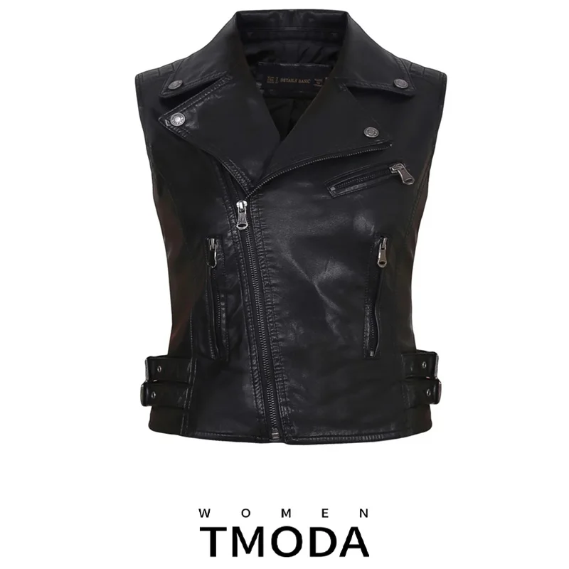 Куртка бомбер TMODA247 женская из искусственной кожи модный жилет мотоциклетная