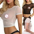 Сексуальная Женская прозрачная блузка, сексуальные сетчатые Топы с коротким рукавом, короткий топ, Узкая рубашка