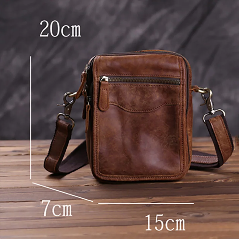 Мужская кожаная сумка AETOO Повседневная мини в стиле ретро удобная с ручкой