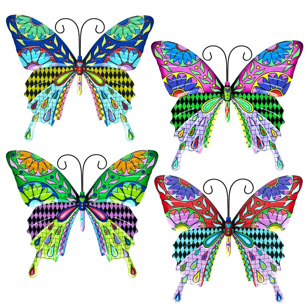 

Wrought Iron Butterfly Garden Decor Colorful Hanging Ornaments Wall Art Outdoor Indoor Butterfly Statues Miniatures Sculptures
