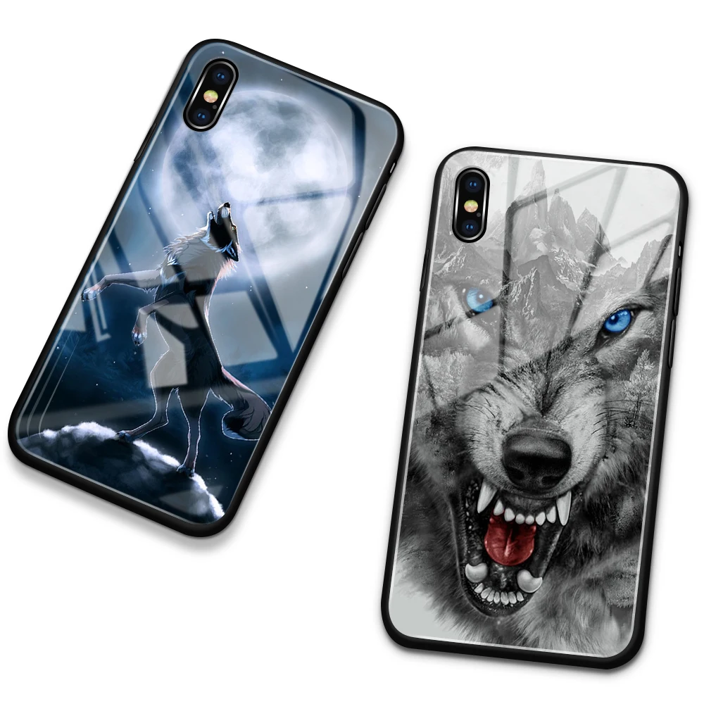 Чехол для iPhone 12 pro max Wolf стекло задняя крышка чехол животное iphone 11 6 6s 7 8 Plus X XS Max XR