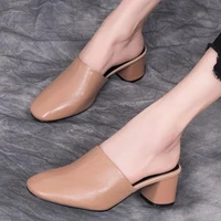 2022 plus size 35 40 new sexy slippers women med square heel sandals mules summer shoes woman flip flops high heels pumps