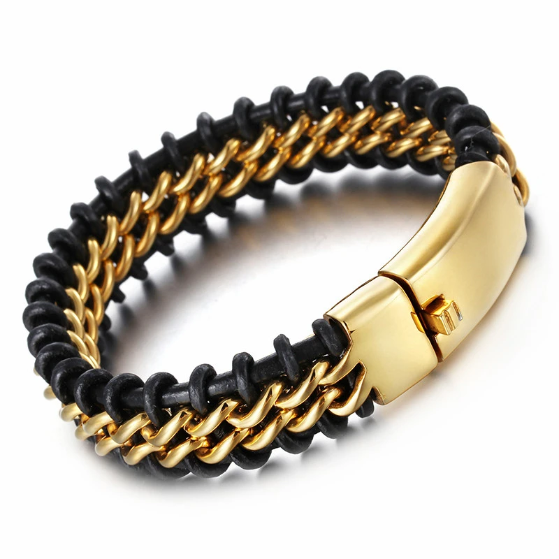 Новинка кожаный браслет в стиле ретро 22 см из нержавеющей стали Дубай золотой