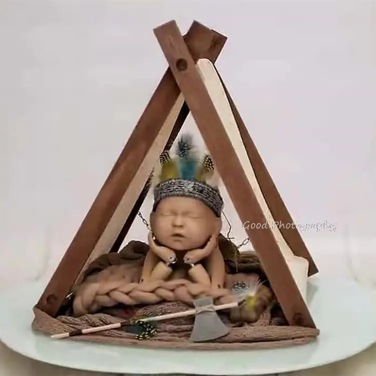 European and American wooden small tent newborn photography props 100 days to assist the shooting props retro do old wind