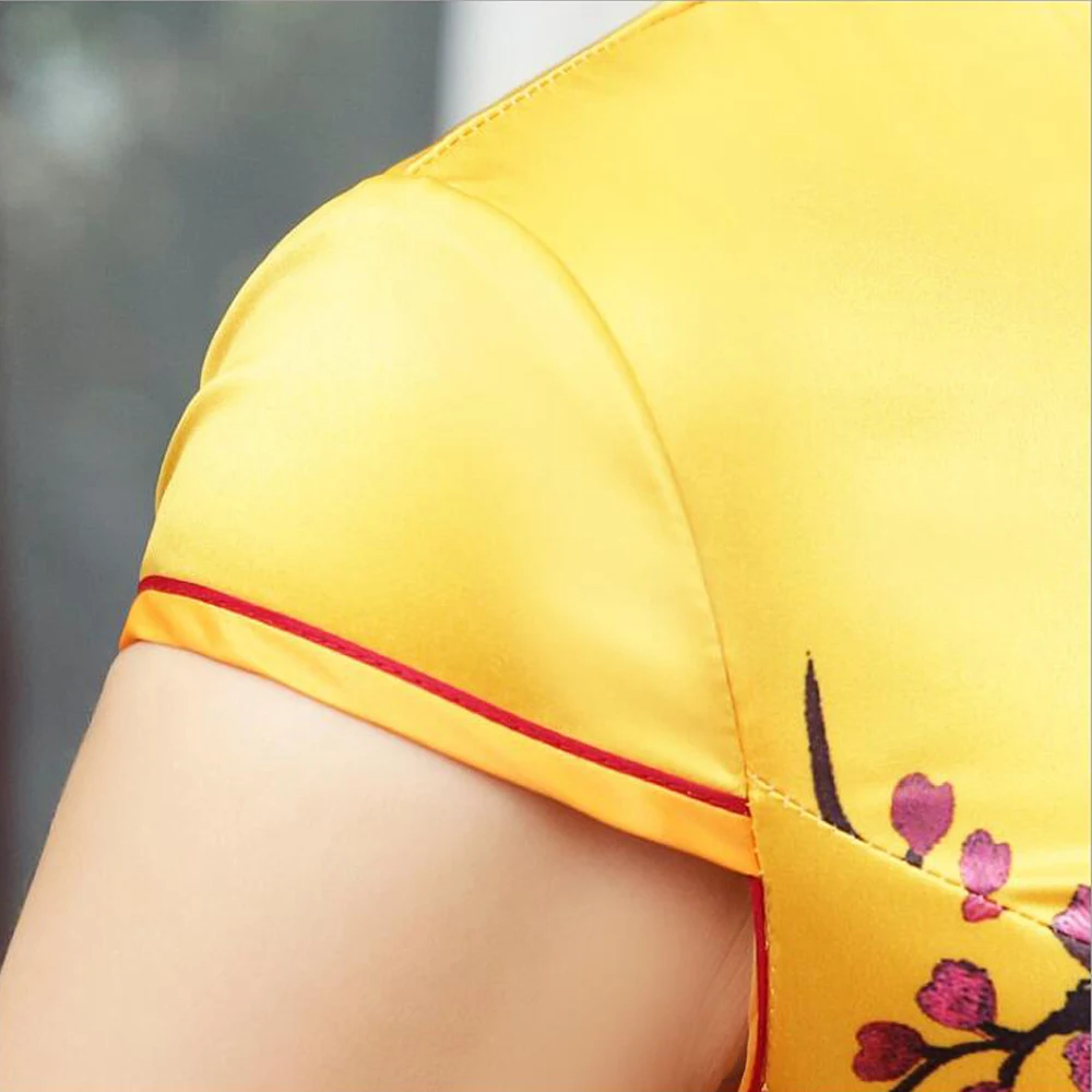 Новый китайский стиль cheongsam улучшенные Повседневные Вечерние ярко желтая