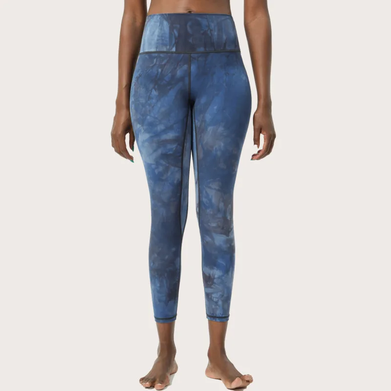 

Женские штаны для йоги с высокой талией, спортивные Леггинсы с принтом и защитой от приседаний, нейлоновые эластичные трико для фитнеса и бе...