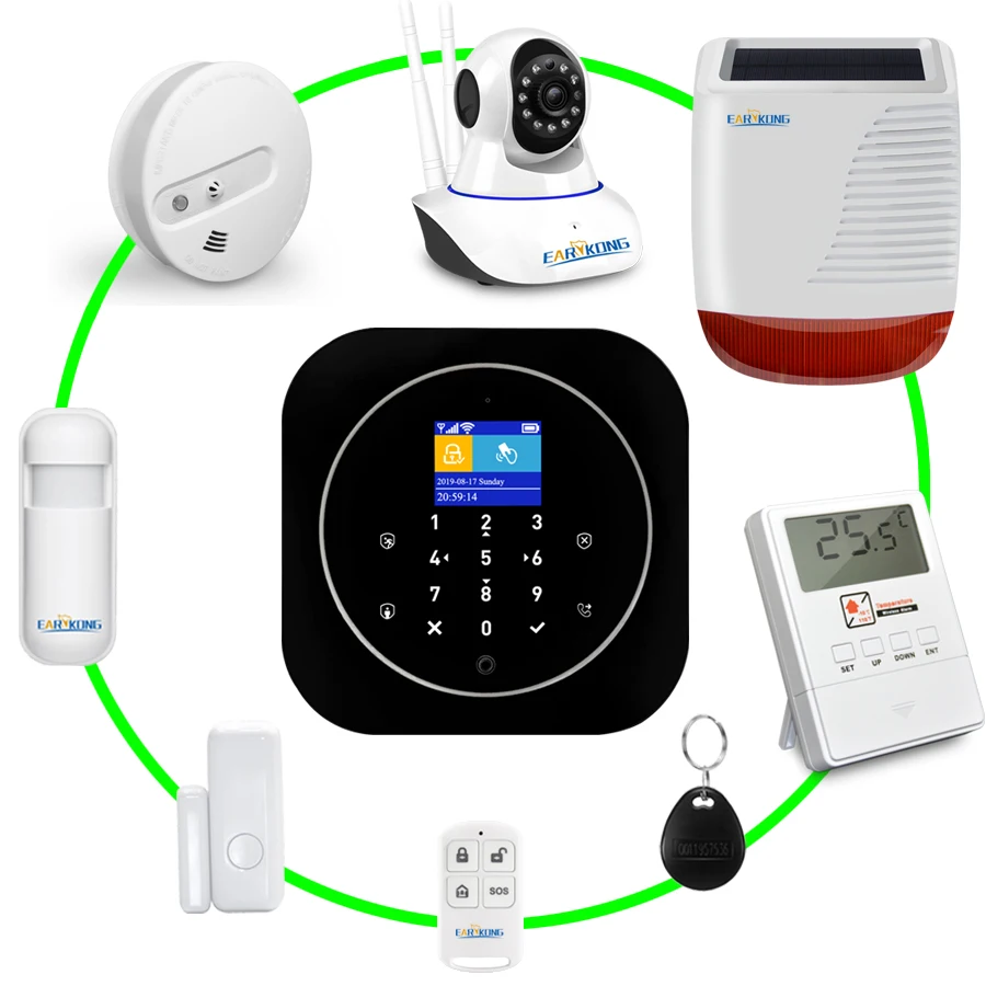 Wifi GSM система домашней сигнализации IOS Android Tuya приложение RFID lcd сенсорная клавиатура 433 МГц беспроводной датчик комплект сигнализации 11 языков для переключения