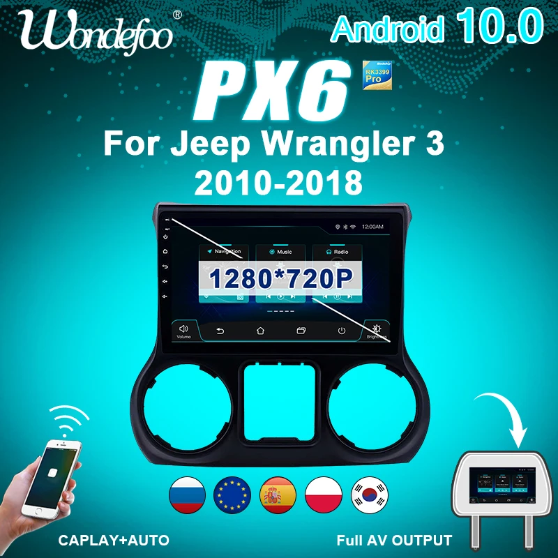 магнитола 2 din андроид Android 10 Автомагнитола радио PX6 для Jeep Wrangler 3 JK 2010 2017