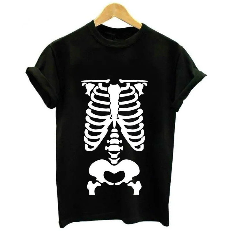Женская футболка с черепом в стиле панк рок принтом скелета коротким