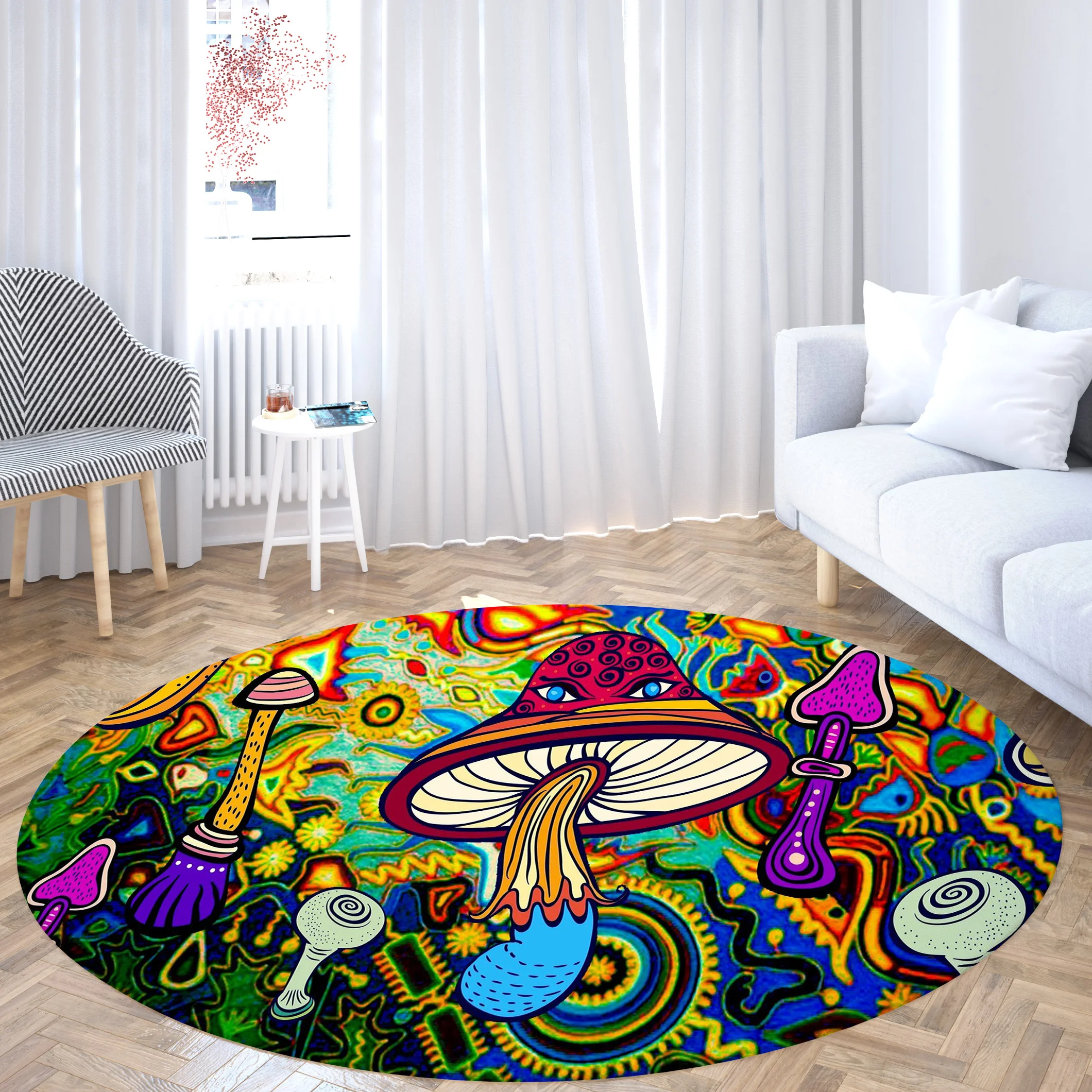 

3D Colorful Mushroom Round Area Rugs Large Home Bedroom Living Room Decor Psychedelic Plant Decoration Carpets Printed Floor Mat